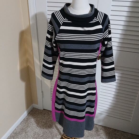 Hatley Medium Long-Sleeved Bodycon Cowl Neck Cotton Spandex Dress Striped - Picture 5 of 16